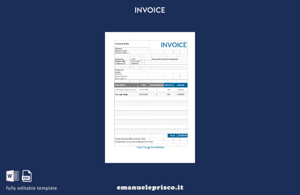 modello di fattura per scrittore freelance in stile verificato